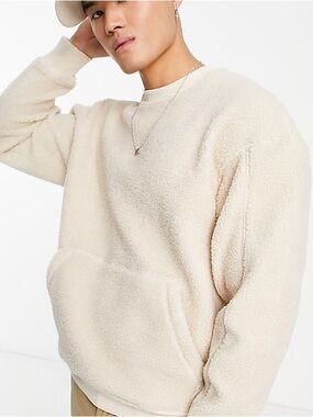 Men's Cream Sherpa Fleece Sweatshirt